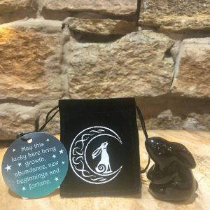 Lucky Moon Gazing Hare in Velvet Pouch