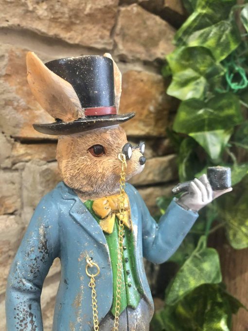 Rabbit with Pipe Statue Vintage Novelty Decor Steampunk Fantasy Dapper Animals 