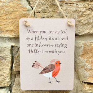 Little Wooden Robin Plaque - Hello From Heaven