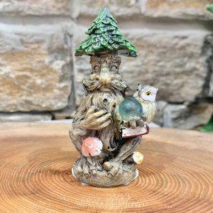 Miniature Tree Ent Ornament - Sitting With Toadstool and Owl
