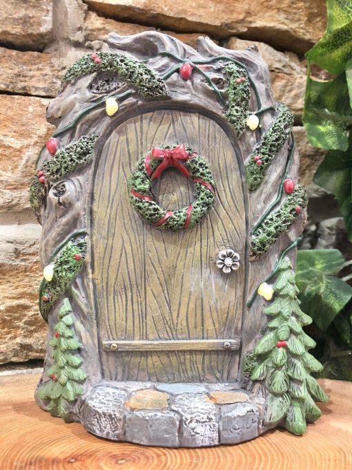 Large Christmas Fairy Door with Wreath