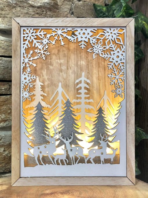 Deer Cut Out Diorama Light Up Wooden Frame