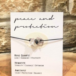 Peace and Protection Crystal Bracelet Rose Quartz Hematite and Amethyst