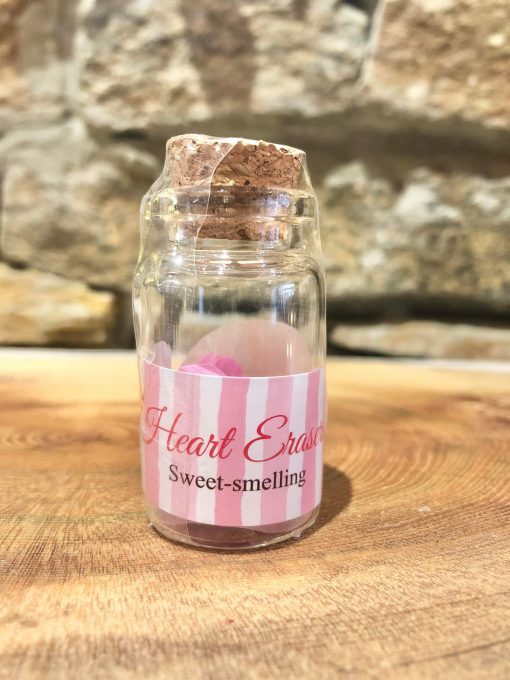 Miniature Glass Bottle Pink Heart Shaped Scented Erasers - Image 2