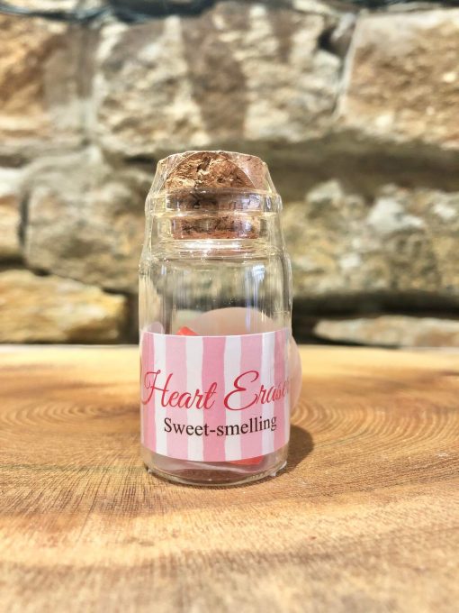 Miniature Glass Bottle Red Heart Shaped Scented Erasers - Image 2