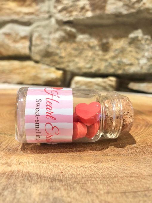 Miniature Glass Bottle Red Heart Shaped Scented Erasers