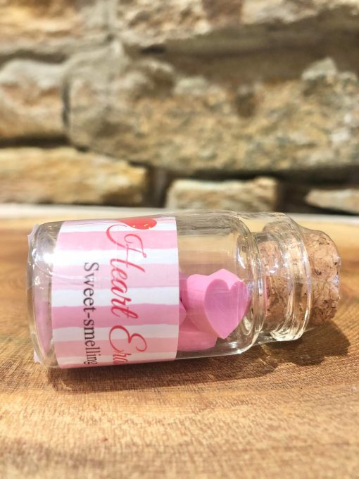 Miniature Glass Bottle Pink Heart Shaped Scented Erasers