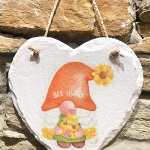 Decoupage Slate Heart Gnomlin Orange Hat