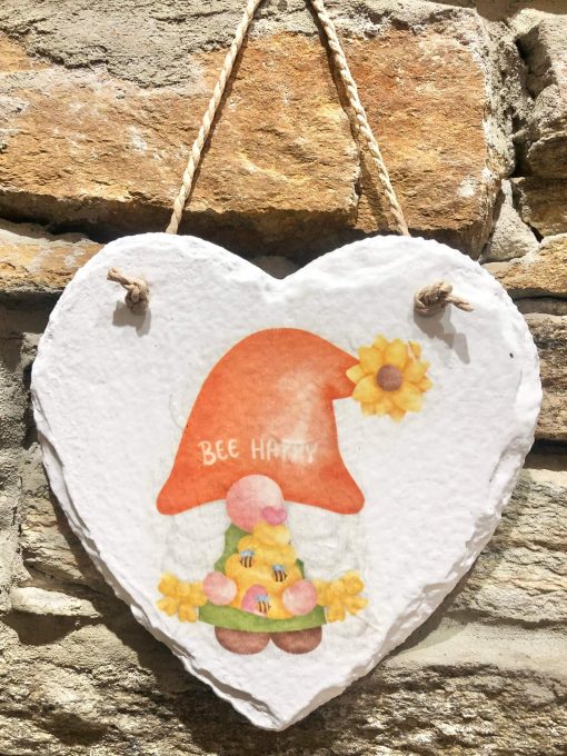 Decoupage Slate Heart Gnomlin Orange Hat