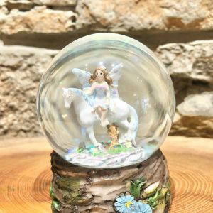 Fairy with Unicorn Snow Globe Blue