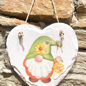 Decoupage Slate Heart Gnomlin Green Hat