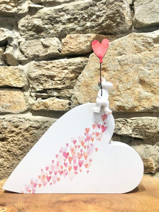 Love Wooden Heart with Mouse Plaque