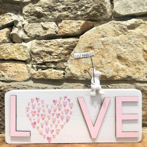 Just Married Love Wooden Plaque with Mouse