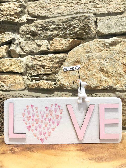 Just Married Love Wooden Plaque with Mouse