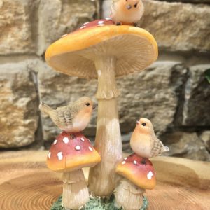 Triple Robins on Mushroom Ornament