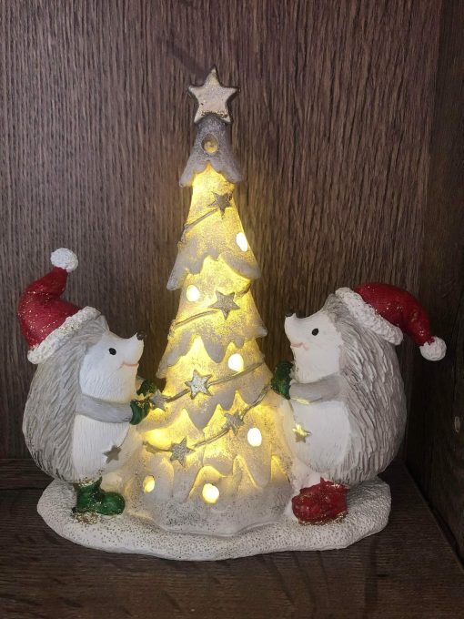 Hedgehog Couple LED Light Up Christmas Tree Ornament