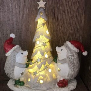 Hedgehog Couple LED Light Up Christmas Tree Ornament