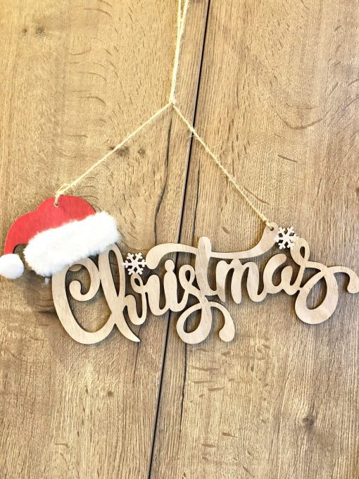 Large Christmas Wooden Plaque Santa Hat