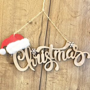 Large Christmas Wooden Plaque Santa Hat
