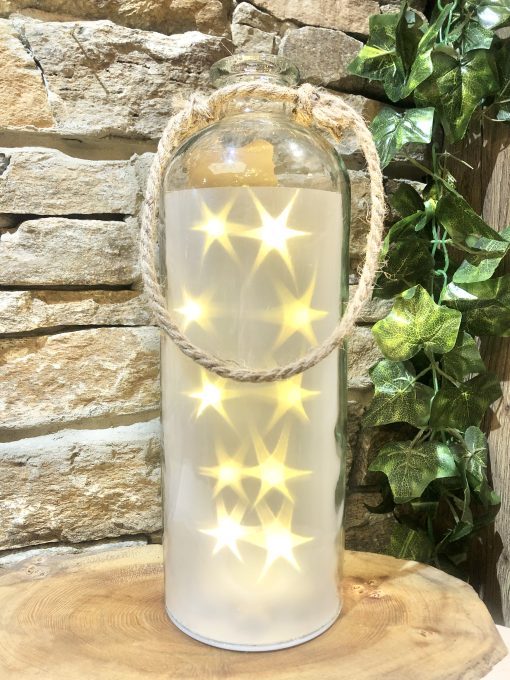 Giant Stars Glass Bottle Lantern Large - Clear White