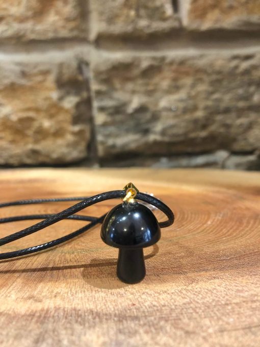 Crystal Mushroom Necklace Obsidian