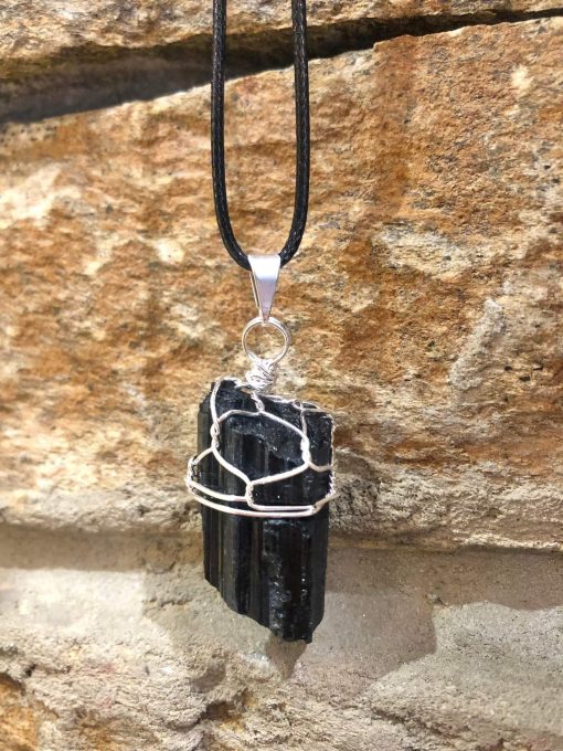 Black Tourmaline Rough Crystal Wrapped Necklace - Image 2