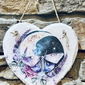 Decoupage Slate Heart Butterfly Moon Purple
