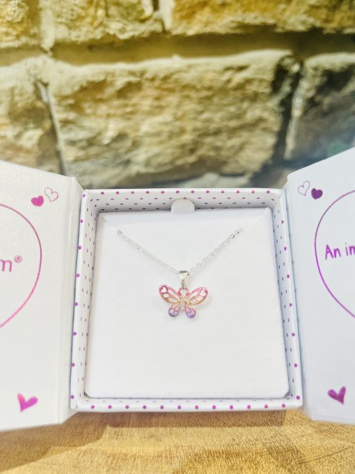 Metallic Rainbow Pink Butterfly Necklace