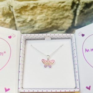 Metallic Rainbow Pink Butterfly Necklace