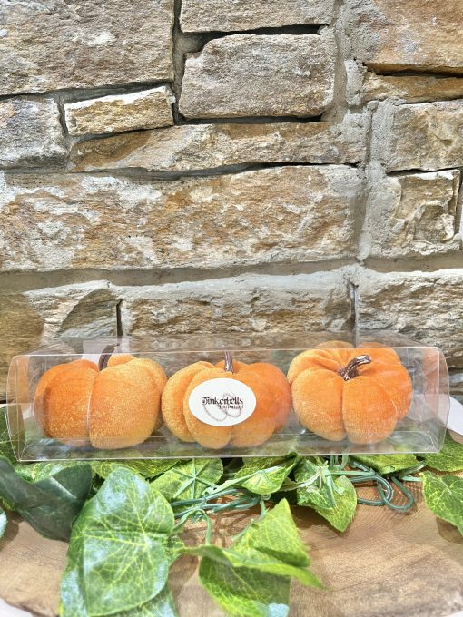 Set of 3 Velvet Pumpkin Decorations