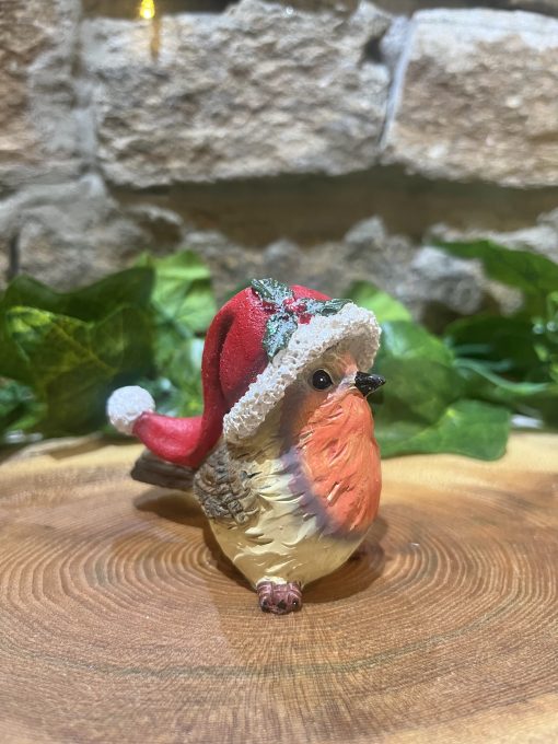 Robin in Santa Hat Ornament Holly