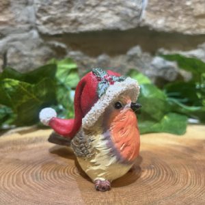 Robin in Santa Hat Ornament Holly