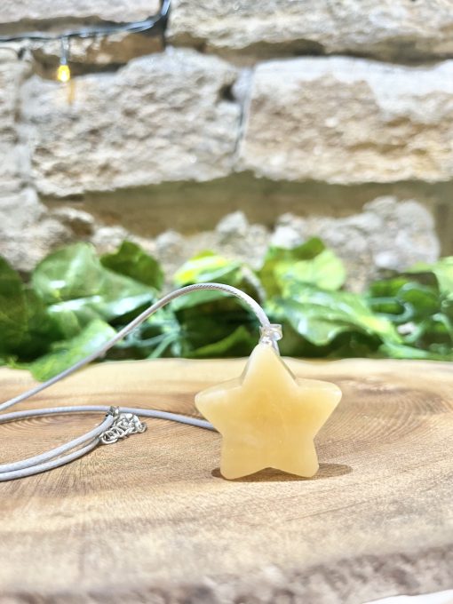 Yellow Calcite Crystal Puff Star Necklace