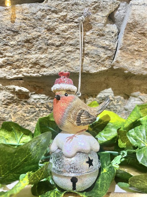 Robin On Bell Bauble Hanger Santa Hat