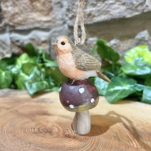 Robin on Red Toadstool Hanger