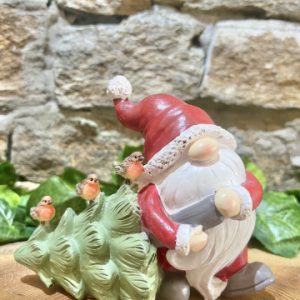 Santa With Robin Trio on Tree Ornament