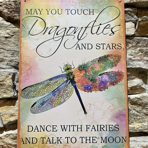 Dragonfly Fairy Moon Metal Sign