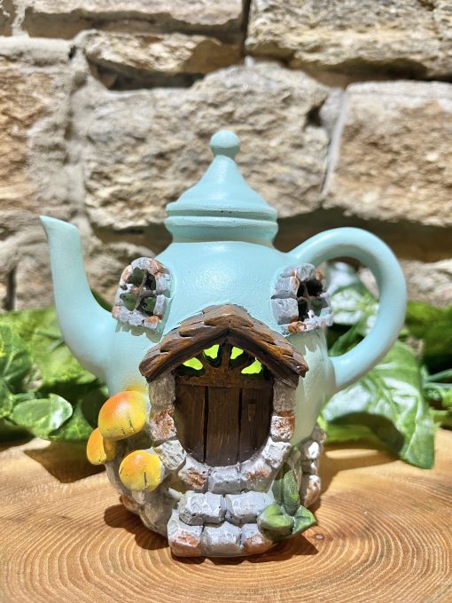 LED Colour Changing Blue Teapot Fairy House