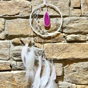 Dreamcatcher White Feather Pink Agate