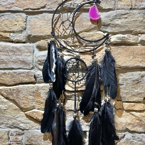 Black Moon Feather Dreamcatcher Pink Agate