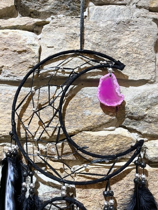 Black Moon Feather Dreamcatcher Pink Agate - Image 2