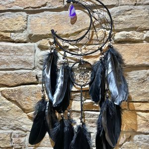 Black Moon Feather Dreamcatcher Purple Agate