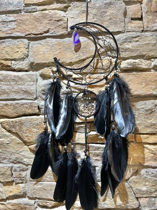 Black Moon Feather Dreamcatcher Purple Agate
