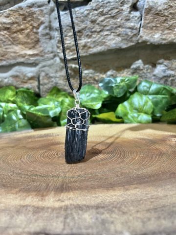 Black Tourmaline Rough Crystal Wrapped Necklace Tinkerbells Emporium