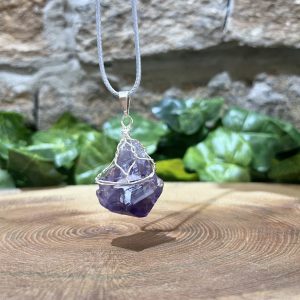 Amethyst Natural Crystal Point Wrapped Pendant