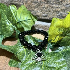 Obsidian Spider Beaded Bracelet
