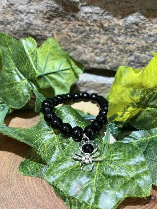 Obsidian Spider Beaded Bracelet