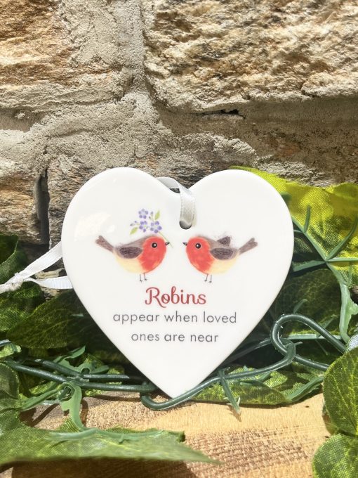 Forget Me Not Ceramic Robin Heart Hanger