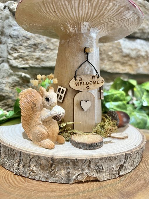Red Mushroom Log Slice Fairy House Squirrel - Image 2