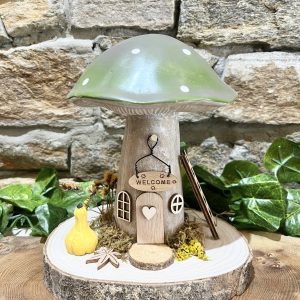 Green Mushroom Log Slice Fairy House Gourd